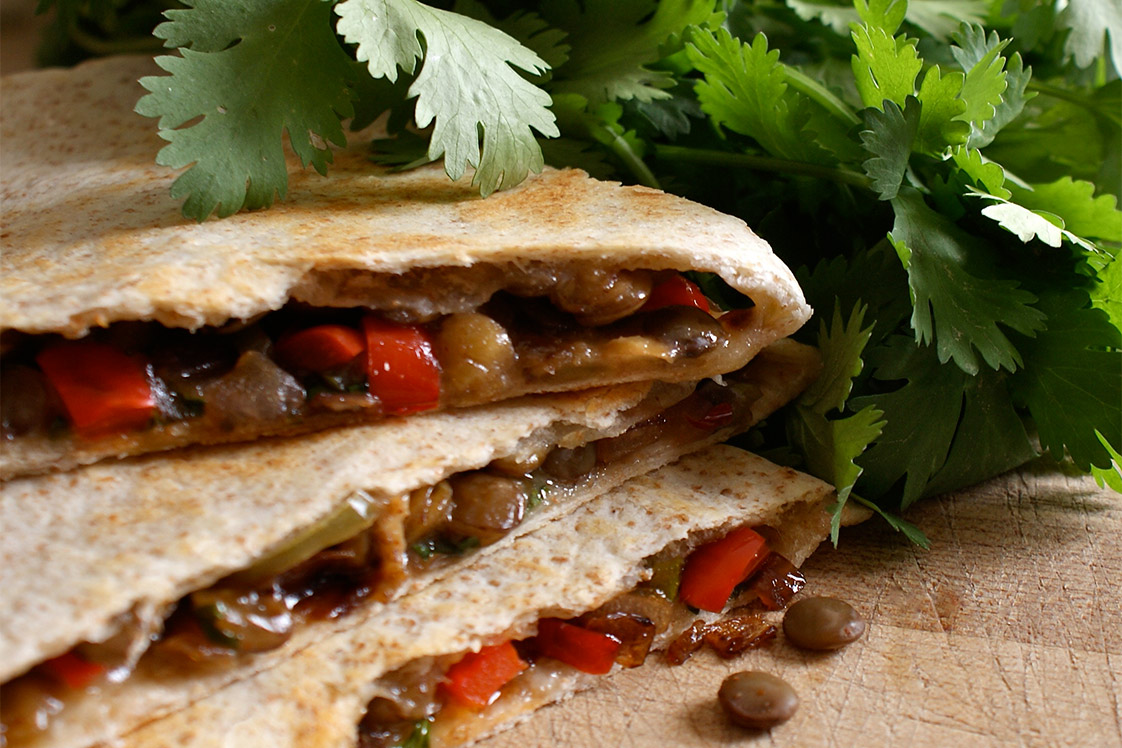 Charred Red Pepper, Lentil &amp; Feta Quesadillas - Mains Recipe