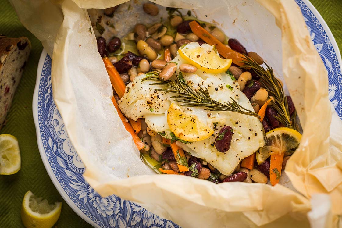 Cod and Colourful Beans 'en Papillotte' - World's Greatest Pulse Dishes, Mains Recipe