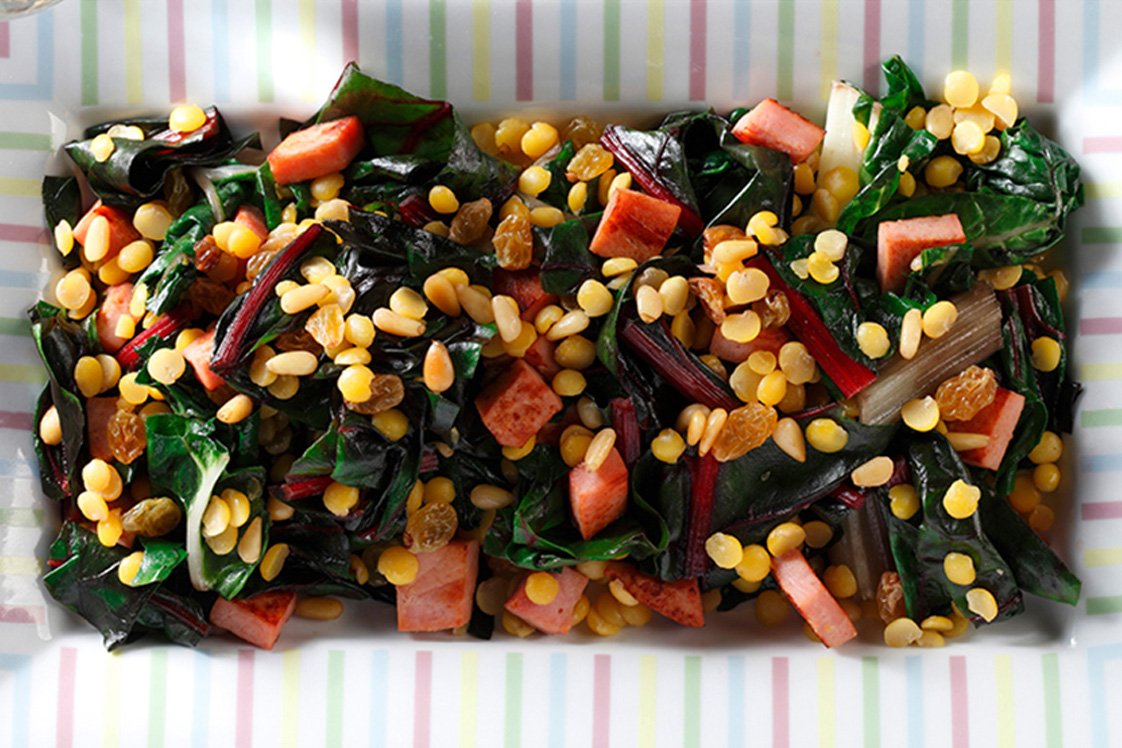 Split Peas with Swiss Chard, Raisins & Pine Nuts - Appetizers, Snacks & Sides, Mains Recipe
